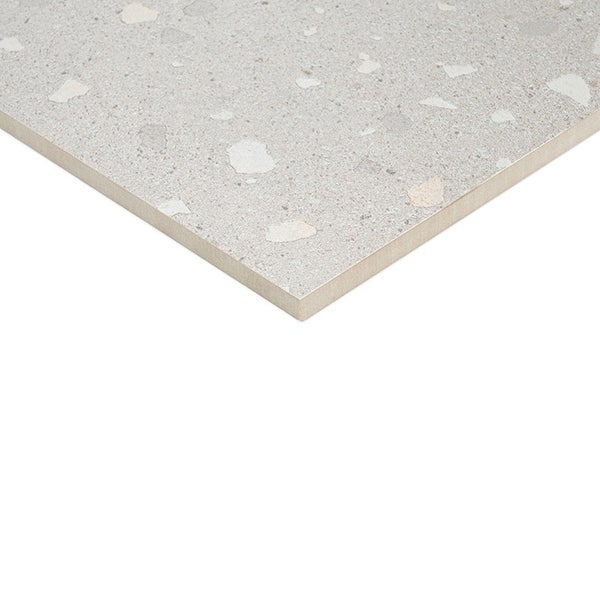 Fliese mit Terrazzo Optik im Format eines Quadrats aus Steinzeug