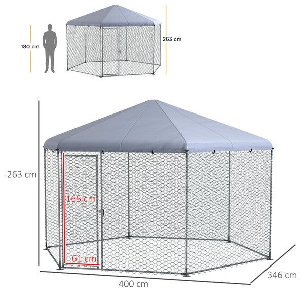 PawHut Hühnerstall, 400L x 346B x 263H cm, Stahl, Polyester, Silber