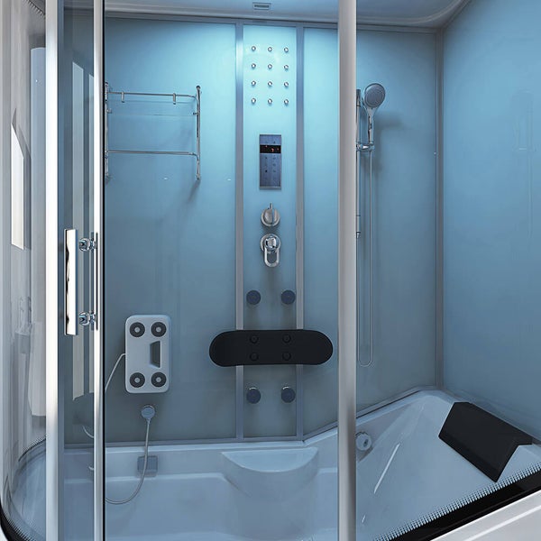 Home Deluxe - Duschtempel All IN 2in1 - Weiß, 170 x 90 x 220 cm Links - inkl. Regendusche, Fußmassage, Radio und Zubehör I Duschkabine Fertigdusche Badewannenkombination, Duschtempel