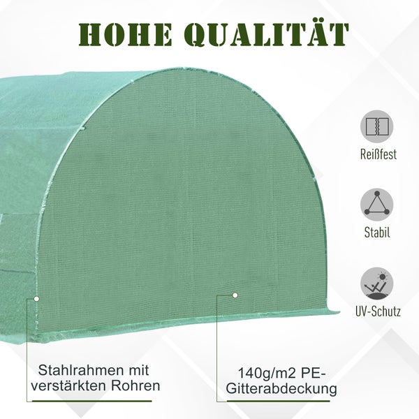 Outsunny Foliengewächshaus, Tomatengewächshaus mit Fenster, 595 x 300 x 200 cm, PE, Stahl, Grün
