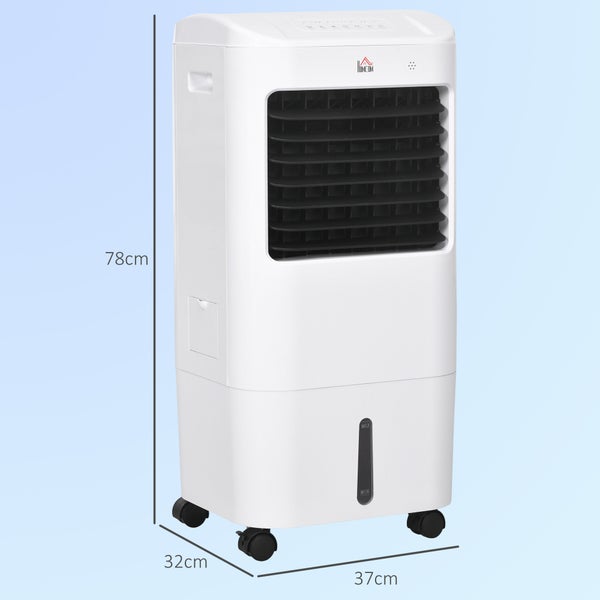 HOMCOM 3 in 1 Mobile Klimaanlage mit Luftbefeuchtung Wasserkühlung 15L 60° oszillierendes Klimagerät Luftkühler mit 7,5h Timer, Fernbedienung, LED-Anzeige, für 20 ㎡ Weiß 37 x 32 x 78 cm
