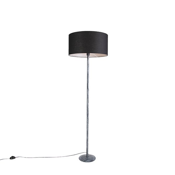 QAZQA - Landhaus I Vintage Stehlampe grau mit schwarzem Schirm 50 cm - Simplo I Wohnzimmer I Schlafzimmer - Stahl Länglich - LED geeignet E27