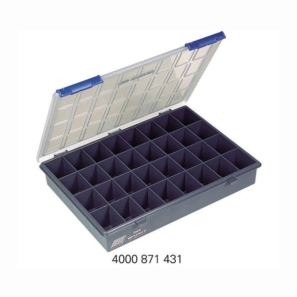 raaco Sortimentskasten B 338 x T 261 x H 57 mm 32 Fächer transparent / dunkelblau - 136181