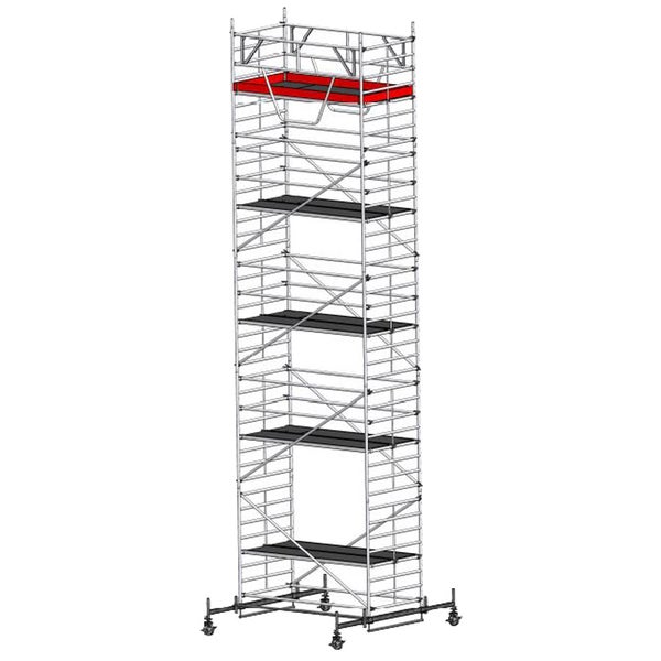 Rollgerüst mit mehreren Plattformen zur Verwendung bei Bau- und Renovierungsarbeiten.
