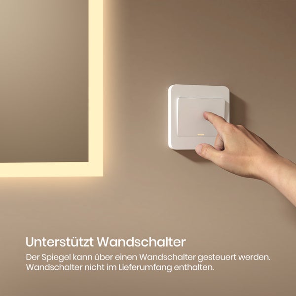 EMKE Badspiegel mit Beleuchtung  60 x 40cm,  LED-Spiegel mit Wandschalter, Warmweiß