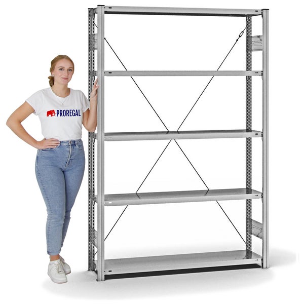 PROREGAL Fachbodenregal Stecksystem T-Profil Light-Duty Grundregal HxBxT 200 x 130 x 30 cm 5 Ebenen Fachlast 175 kg Einseitig Nutzbar Verzinkt