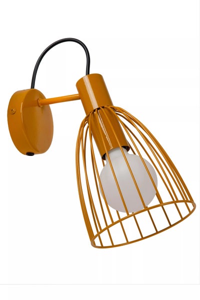 Gelbe Wandleuchte mit Lampenschirm aus Metallstreben