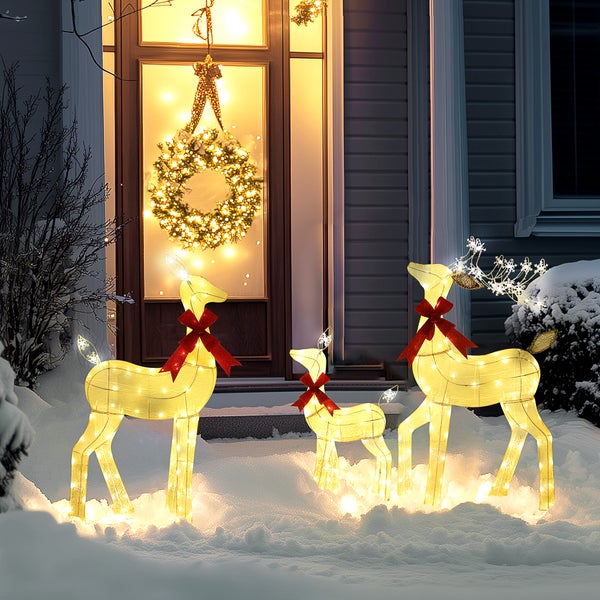 Outsunny LED Rentier Familie Weihnachtsdeko mit 242 RGB-