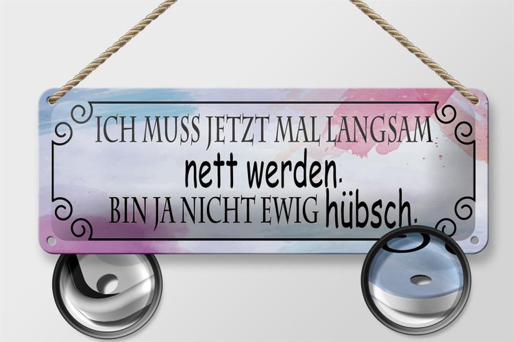 Blechschild Spruch 27x10cm ich muss mal langsam nett werden Dekoration