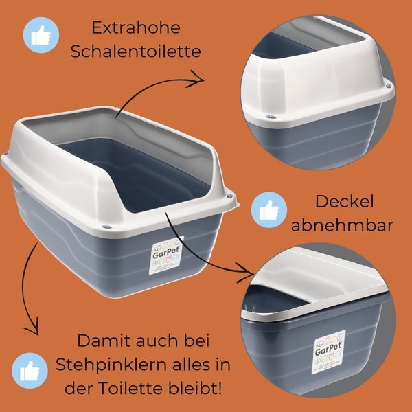 XXL Extra hohe Katzentoilette offene Katzenklo mit hohem Rand Jumbo Schalentoilette groß ohne Deckel hygenisch Katzen WC