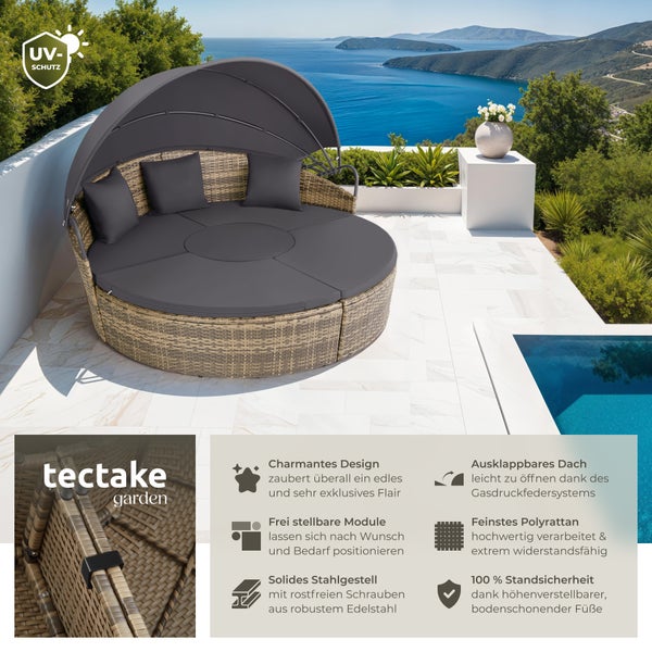 Rattan Sonneninsel tectake Santorin variabel aufstellbar widerstandsfähig natur/dunkelgrau