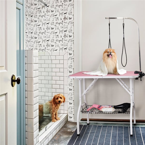 Yaheetech Klappbarer Hundeschertisch mit Untenablage , Rosa
