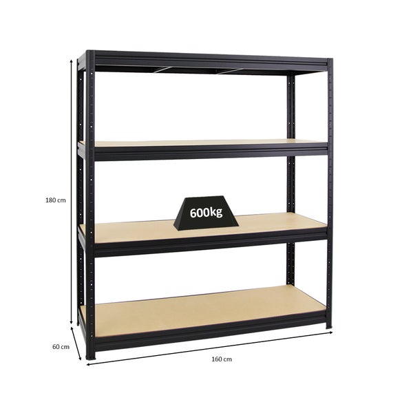 PROREGAL Schwerlastregal Dino HxBxT 180 x 160 x 60 cm Fachlast 600 kg Schwarz