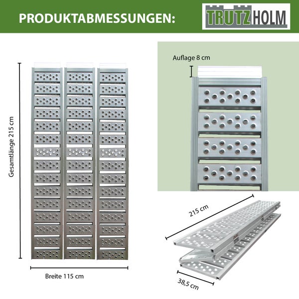 Trutz Holm Logo. Produktdimensionen: Gesamtlänge 215 cm, Breite 115 cm, Auflage 8 cm, 215 cm, 38,5 cm.