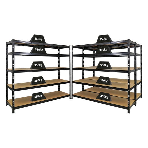 PROREGAL Mega Deal 3x Profi Schwerlastregal GOLIATH mit 5 Ebenen HxBxT 180x200x60cm Fachlast 350kg Schwarz, Steckregal Garagenregal Lagerregal