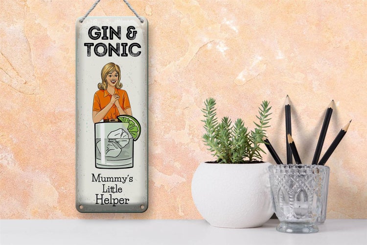 Blechschild Spruch Mummy´s little Helper Gin & Tonic 10x27cm