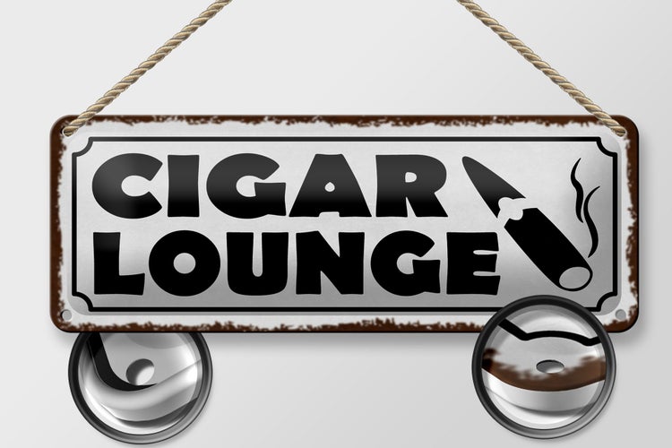 Blechschild Spruch 27x10cm Cigar Lounge Zigarre weißes Schild