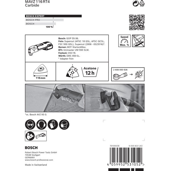 Bosch Expert MAVZ 116 RT4 Carbide Multifunktionsmesser Produktdetails
