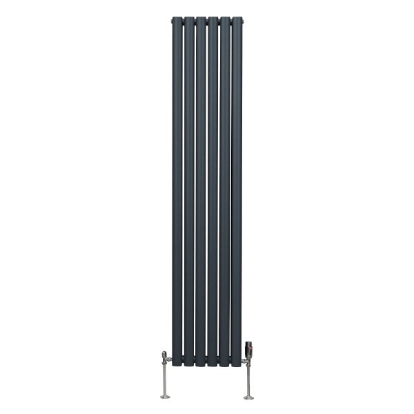 Oval Röhrenheizkörper & Chrom Thermostatventile – 1800mm x 360mm - Anthrazitgrau