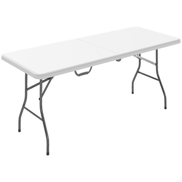 Outsunny Gartentisch Klappbar 180 x 74 cm Wetterfest Buffettisch mit Tragegriff  Klapptisch Campingtisch für Garten Terrasse und Balkon Weiß