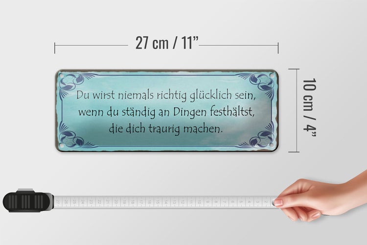 Blechschild Spruch 27x10cm niemals richtig glücklich wenn Dekoration