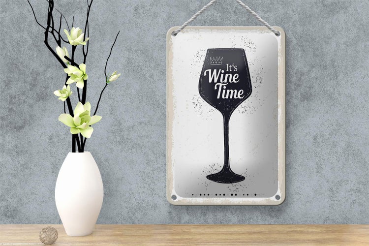 Blechschild Spruch Wein Alkohol It´s Wine Time 12x18cm Dekoration