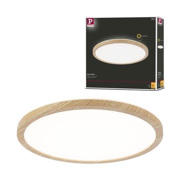 LED Panel Atria Shine Backlight IP44 rund 293mm 16W 1600lm 3000K Holzoptik