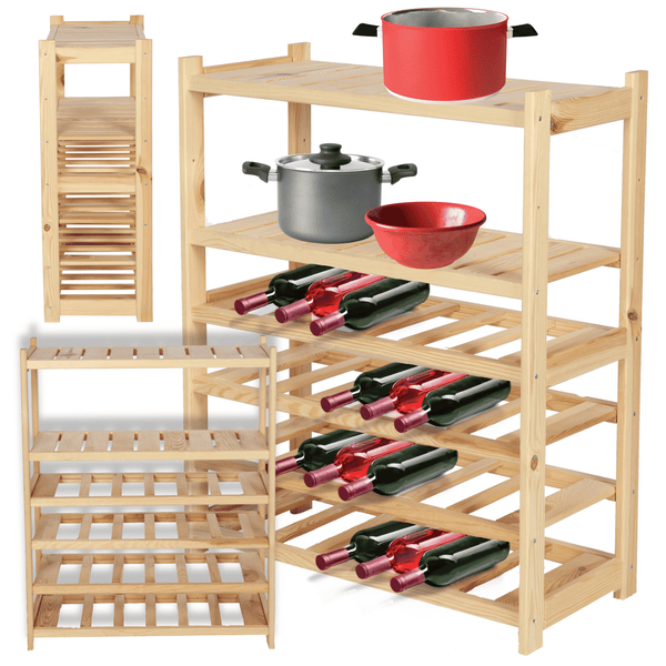 PROREGAL Weinregal SPREEWALD HxBxT 86x70x33cm 24 Flaschen auf 4 Ebenen + 2 Ablagen Massives Kiefernholz Natur