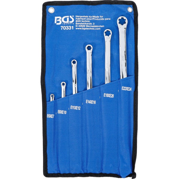 BGS Doppel-Ringschlüssel-Satz mit E-Profil-Ringköpfen extra lang SW E6 x E7 - E22 x E24 6tlg. - 70331