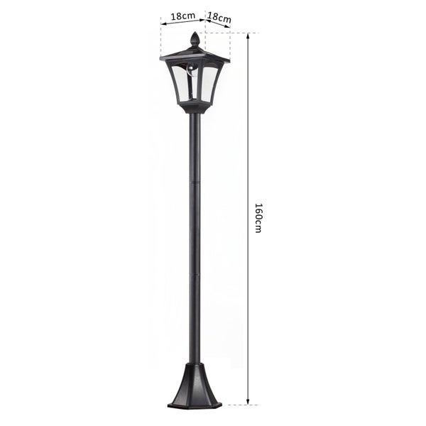 Outsunny Solar Gartenlaterne, Wegleuchte mit LED 40 Lumen, 18 x 18 x 160cm, Edelstahl, Kunststoff, Schwarz