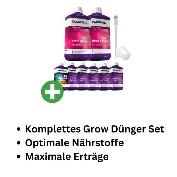 Plagron Terra XL 8-Teiliges Dünger Set – Komplettset für optimales Pflanzenwachstum & Blüte | Für Anfänger geeignet, inklusive Terra Grow, Bloom, Power Roots, Vita Race & Green Sensation