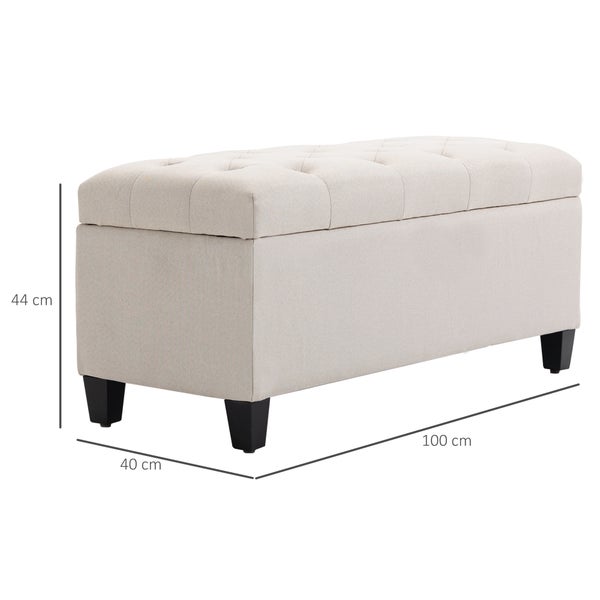 HOMCOM Sitzbank Polsterbank mit Stauraum Truhenbank Flur Schlafzimmer Wohnzimmer leinenartiges Polyester Gummiholz Cremeweiß 100 x 40 x 44 cm
