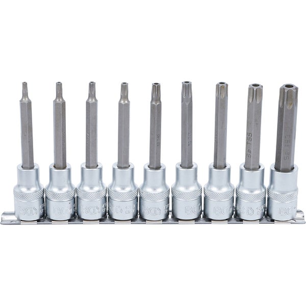 BGS Bit-Einsatz-Satz Antrieb Innenvierkant 12,5 mm (1/2) T-Profil (für Torx) mit Bohrung 9tlg. - 5178