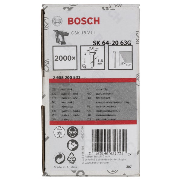Bosch Senkkopf-Stift SK64 20G, 63 mm verzinkt - 2608200533