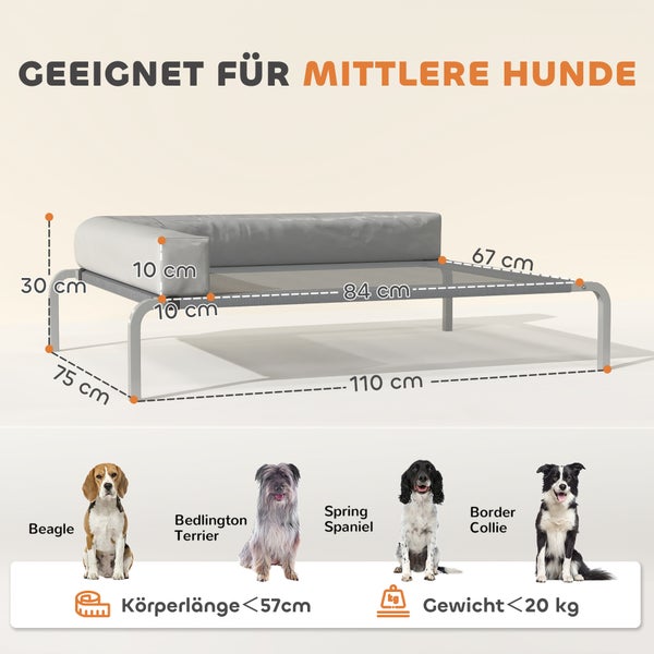 Geeignet für mittlere Hunde: Produktabmessungen und Beispiele für Hunderassen.