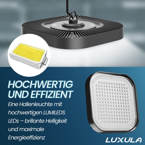 LUXULA LED HighBay Quadratischer Hallenstrahler 200W 24000lm 5000K Neutralweiß IP65 Hallenleuchte