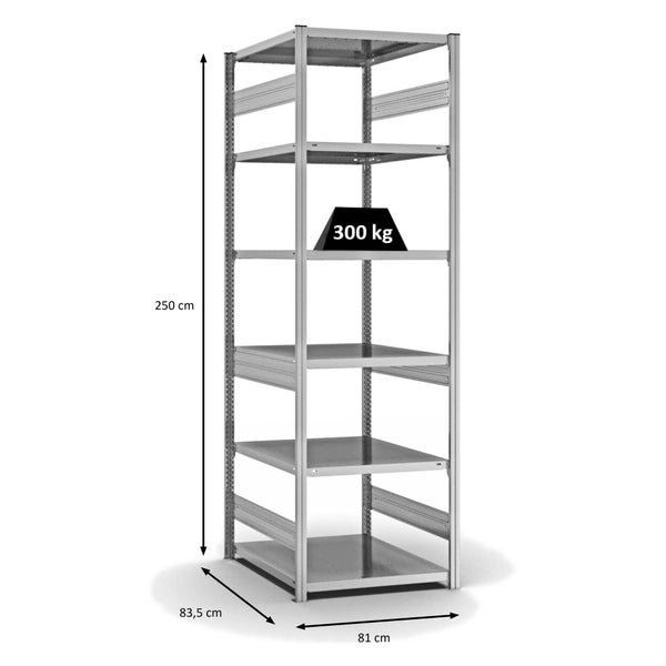PROREGAL Fachbodenregal Stecksystem T-Profil Heavy-Duty Grundregal HxBxT 250 x 75 x 80 cm 6 Ebenen Fachlast 330 kg Beidseitig Nutzbar Verzinkt