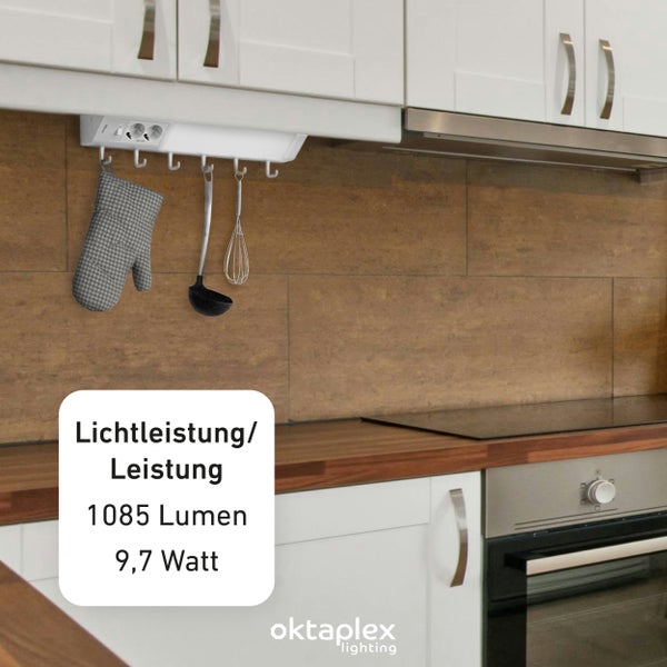 Oktaplex Talin Unterbauleuchte 50cm mit 2 Steckdosen und Schalter warmweiß 3000K