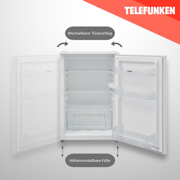 Telefunken Kühlschrank ohne Gefrierfach freistehend 135 Liter Kühlschrank klein mit Gemüsefach Standkühlschrank