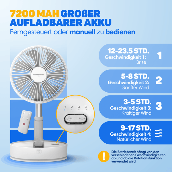 Vulpes Goods Faltbarer Tischventilator - Stativventilator - Bodenventilator - Mit Fernbedienung - Verstellbar - 12dB