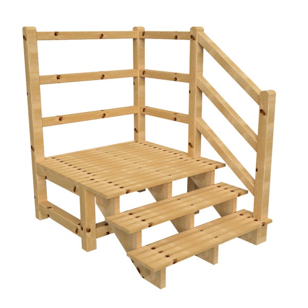 Holzpodest mit Geländer und Treppe