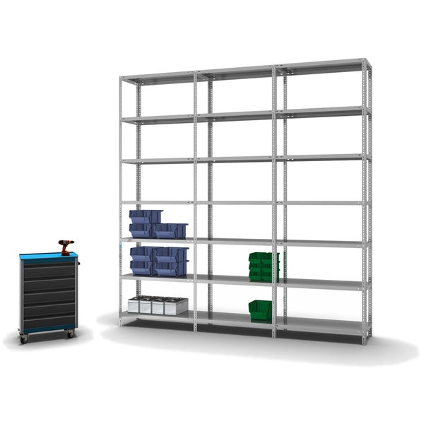 PROREGAL Fachbodenregal Schraubsystem Medium-Duty Grundregal HxBxT 300 x 100 x 40 cm 7 Ebenen Fachlast 200 kg Beidseitig Nutzbar Verzinkt