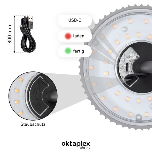 Vero LED Akku Tischlampe dimmbar warmweiß 200lm Tischleuchte kabellos für drinnen und draußen 37cm Höhe anthrazit