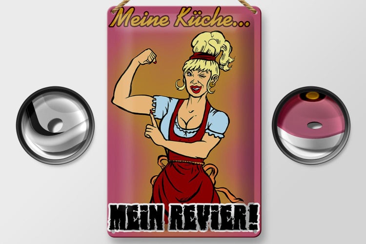 Blechschild Pinup 20x30cm Spruch Meine Küche mein Revier