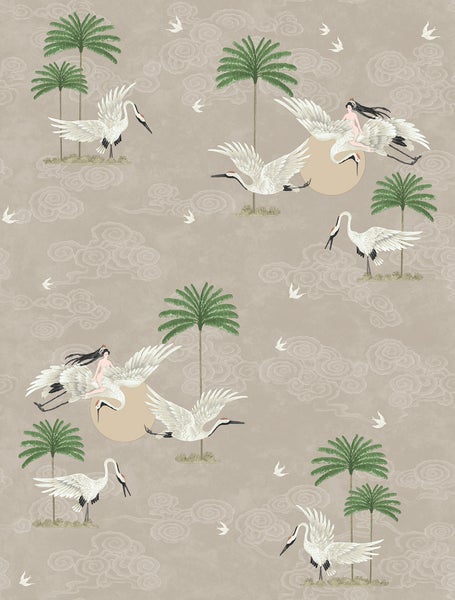 Walls4You Tapete Kraniche Taupe - 53 cm x 10 m - 640342