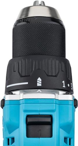 Detailaufnahme des Bohrfutters und der Drehmomenteinstellung eines Akkuschraubers