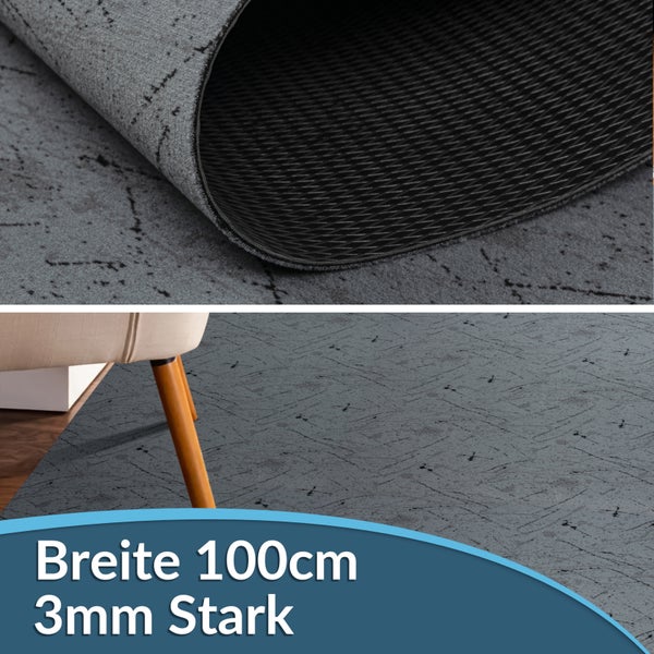 Grauer Teppich mit Muster, Breite 100 Zentimeter, Stärke 3 Millimeter
