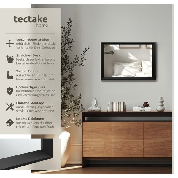 Tectake Home Spiegel mit schwarzem Rahmen über einem Sideboard