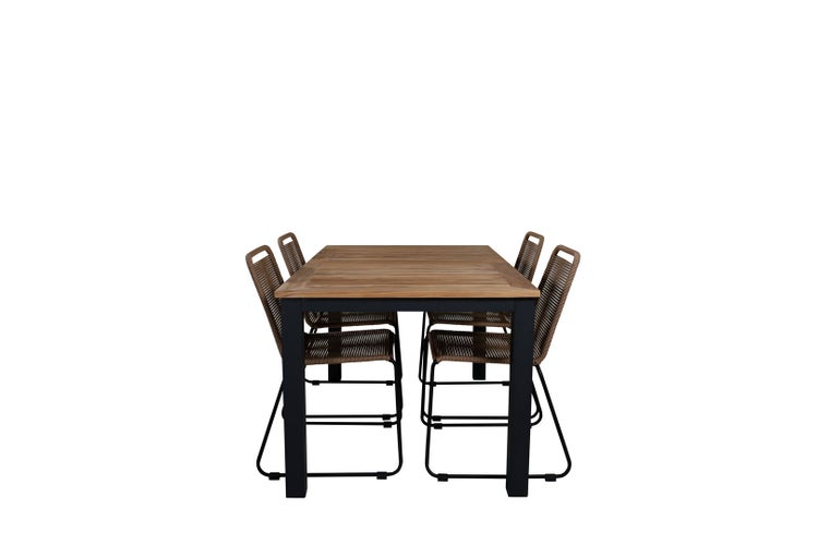 Panama Gartenset Tisch 90x152/210cm und 4 Stühle stabelL Lindos schwarz, natur. 90 X 152 X 74 cm