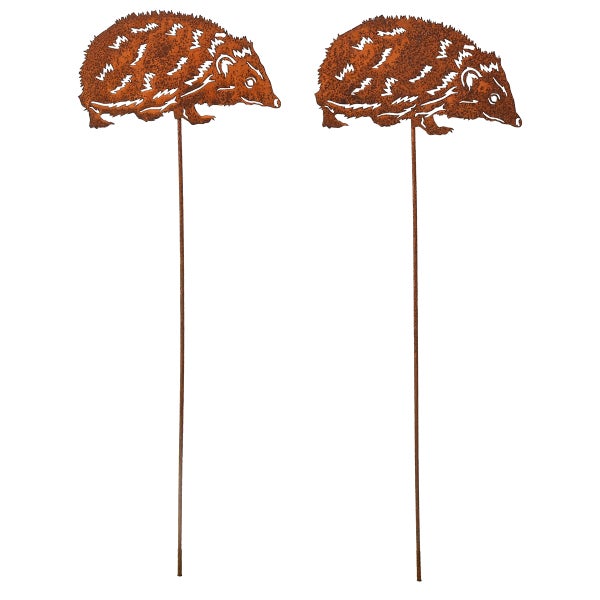 Zwei Dekofiguren Igel für den Garten aus Metall